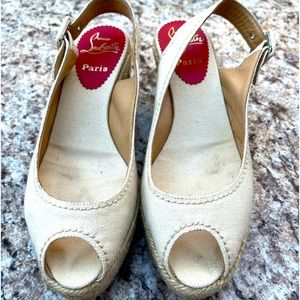Louboutin Mallorca beige rope wedge